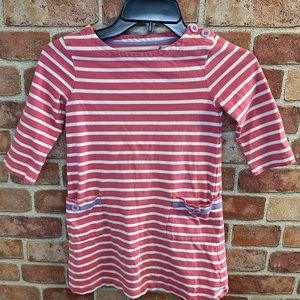 Mini Boden Girls Sailor A Line Dress pink White Stripes Size 6-7
